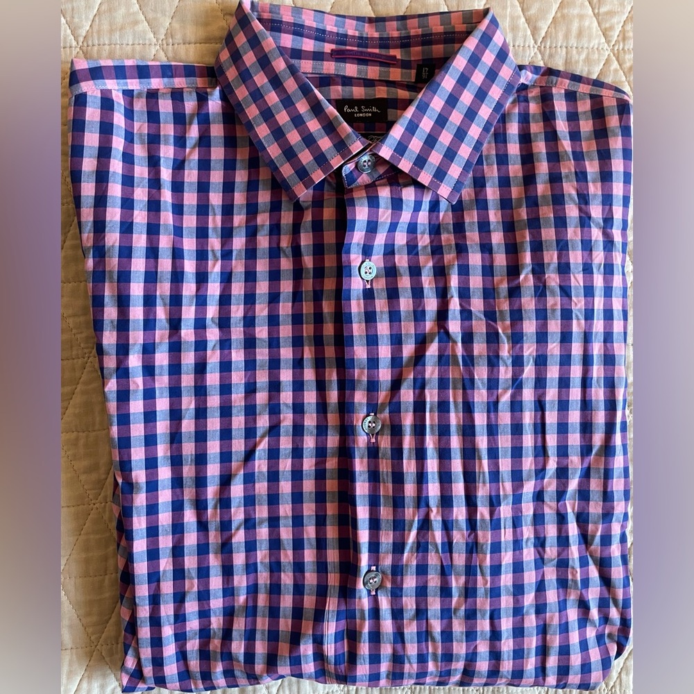 Paul Smith Made in Italy Check Print Poplin Shirt in Lavender (Multi) Size 16/41